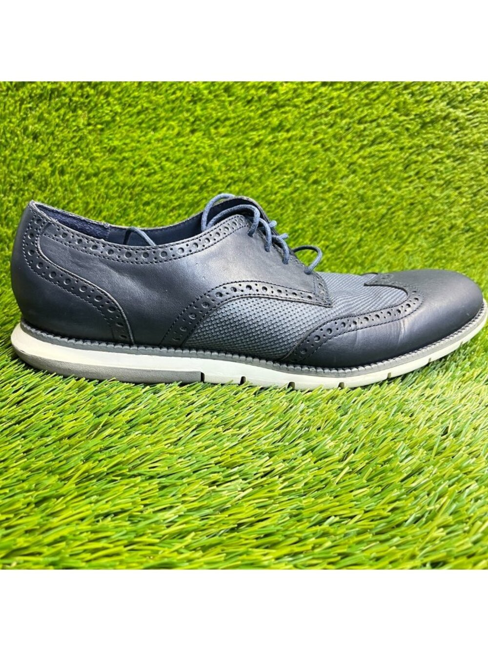 Cole Haan Grand.OS Mens Size 11.5 Blue White Casual Classic Wingtip Oxford Shoes